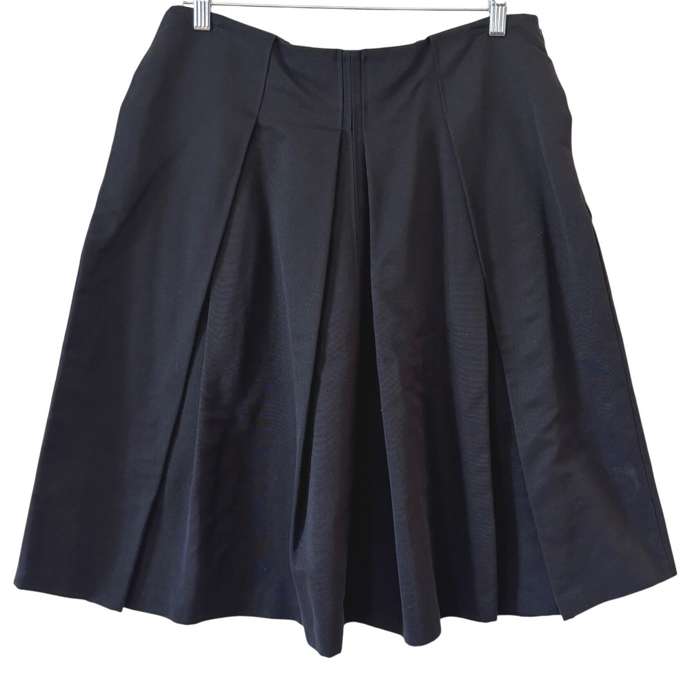 St. John Collection Black Cotton Silk Pleated A-Line‎ Skirt Size 12 Midi